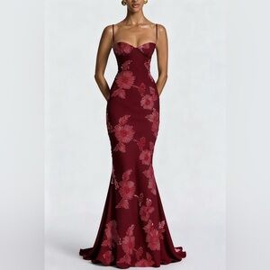 Stunning Burgundy Floral Gown — NEW
